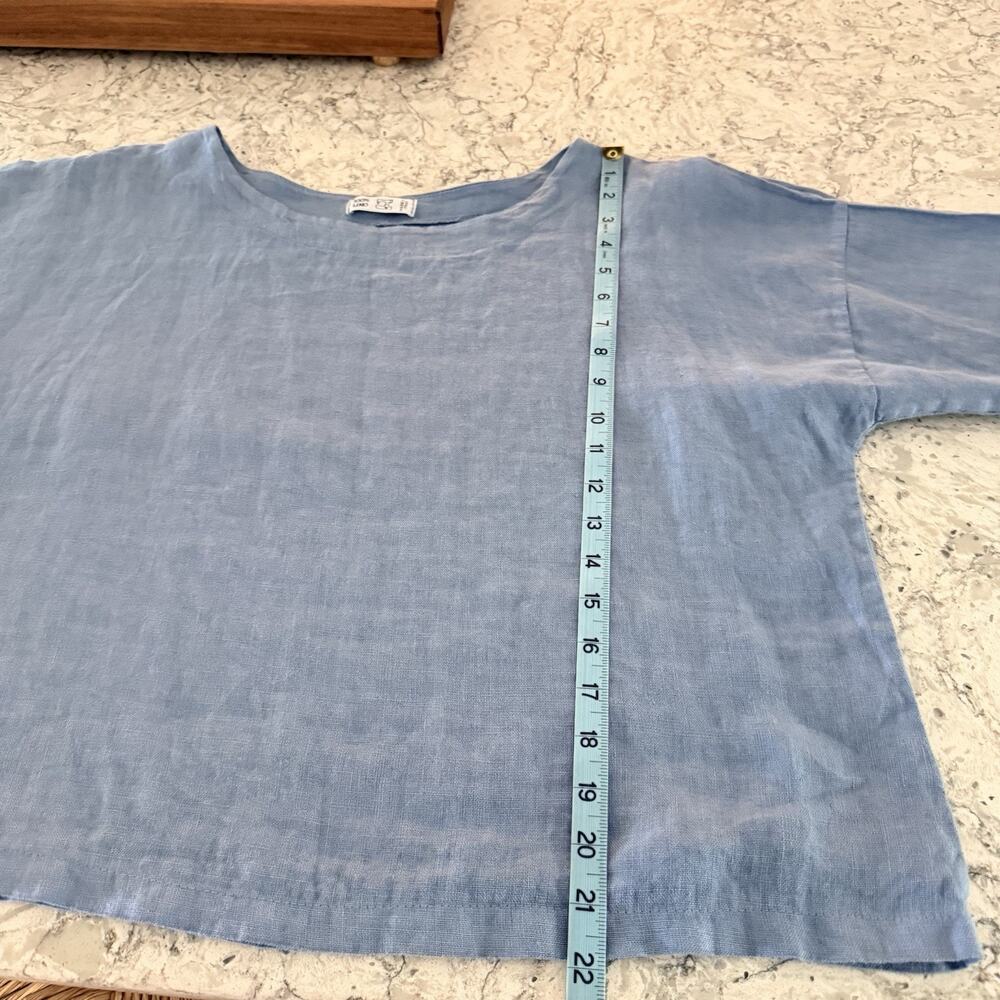 Made in Italy Linen Boxy Crop Top OS S M L Blue Boat Neck Short Sleeve NWOT - Picture 8 of 10
